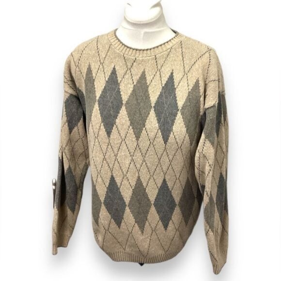 Crossings Vintage Mens Crewneck Pullover Argyle Sweater, Tan, size M - Picture 1 of 7
